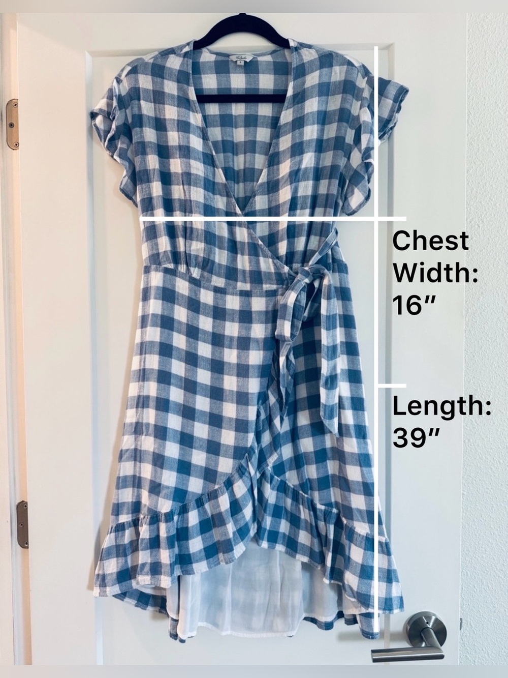 NEW Rails Brigitte Periwinkle Check Linen Wrap Dress Blue White Gingham | S - Picture 7 of 16